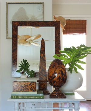 Karen Robertson obelisks with mirror and vignette decor